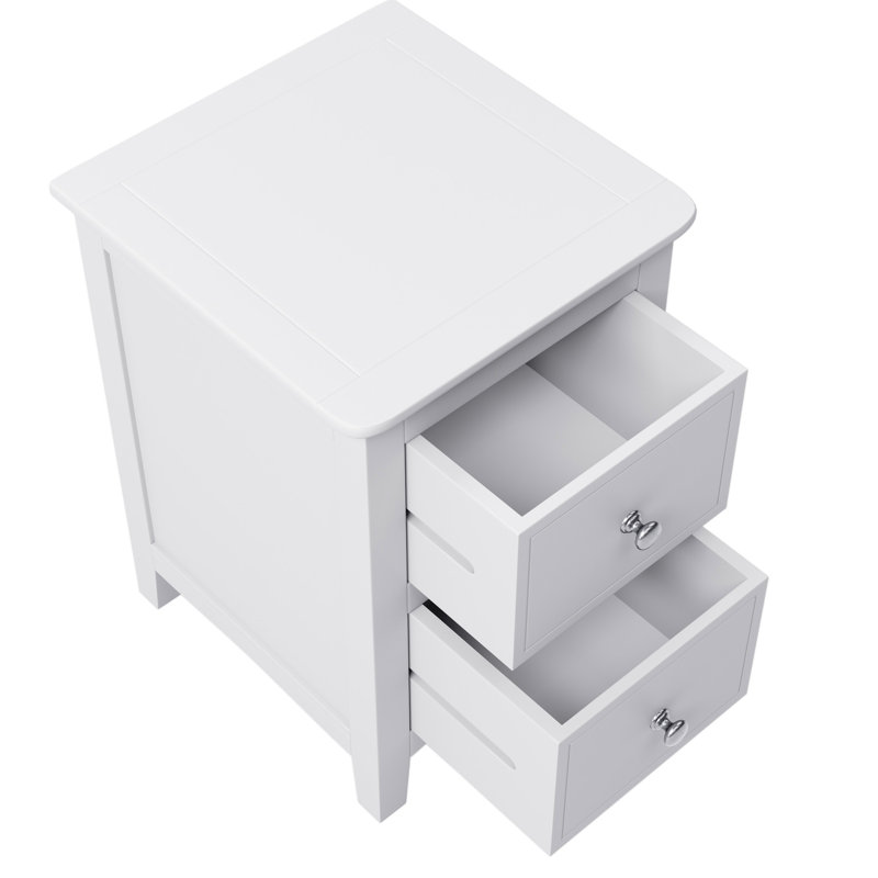 2 tables de chevet modernes blanches avec 2 tiroirs - Table de chevet spacieuse et élégante pour chambre à coucher et salon
