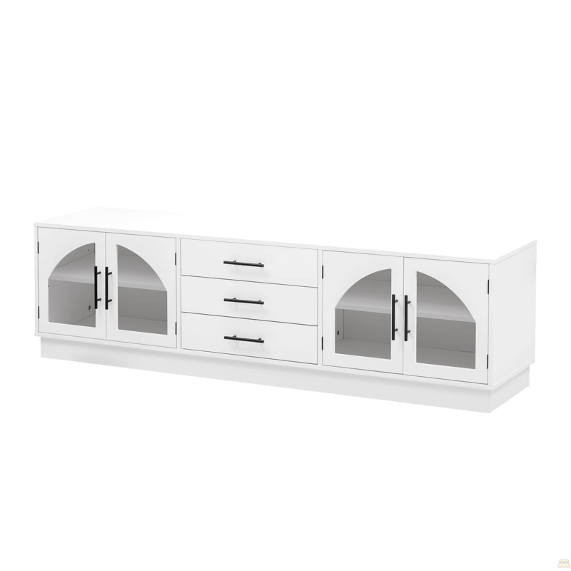 Meuble télé 68,9 po pour téléviseur de 75 po ou moins, meuble multimédia avec tablettes réglables, White