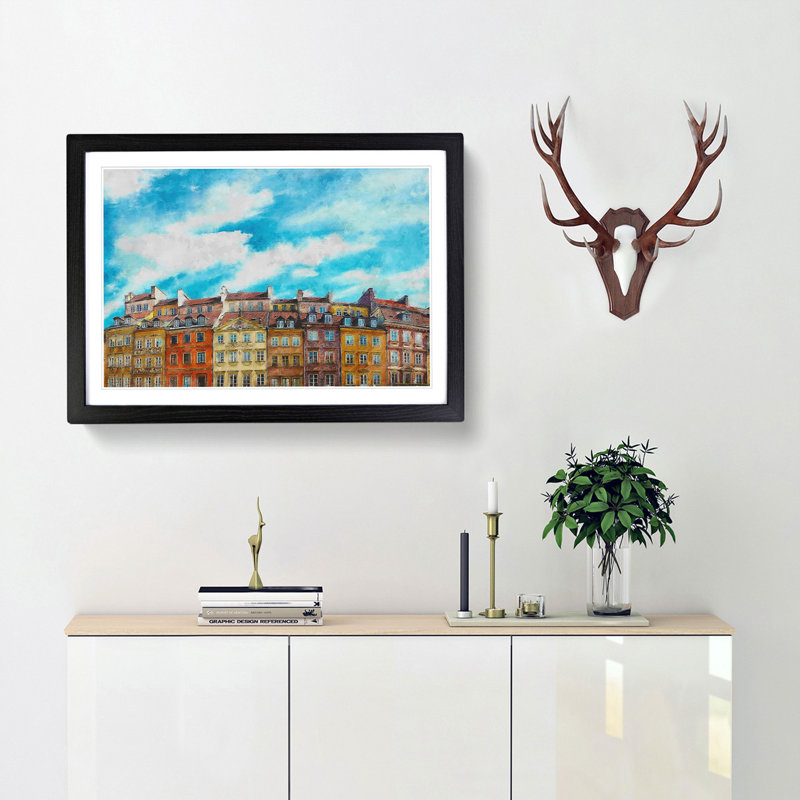 Warsaw Old Town in Poland - Picture Frame Painting Print, Black Framed, 45cm H x 63cm W x 2cm D
