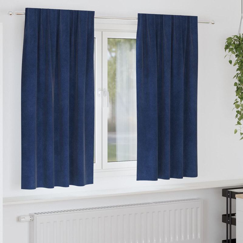 Curtains Polyester 140Cm Sound-Absorbing, 140cm Width x 175cm Drop, Navy
