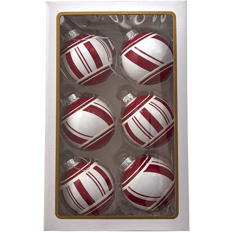 Red and White Glass Ball Ornament Set, 3.15 inches