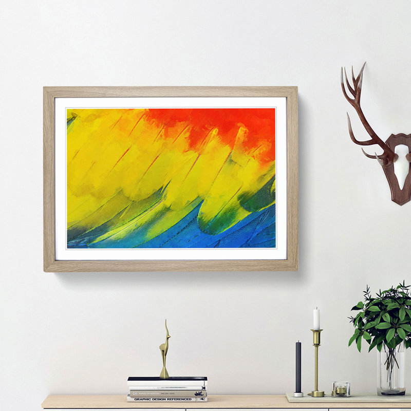 Feathers of the Parrot - Picture Frame Graphic Art Print, Oak, 60cm H x 91cm W x 2cm D