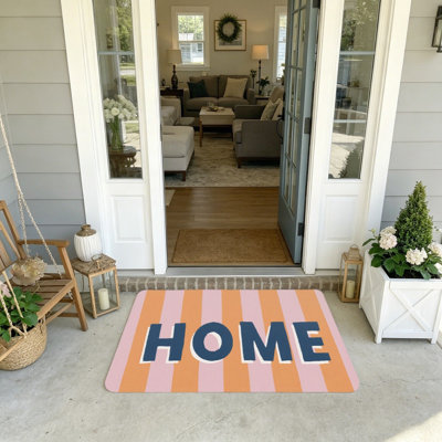 Stripe HOME Entry Mat, 20 x 32 inch, Pastel Pink Orange, Home Entrance Foyer