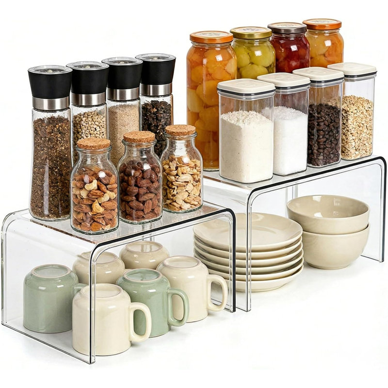 Organisateur d'armoire transparent, ensemble de 2 tablettes pour organisateurs de garde-manger et rangement