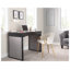 Bureau d'écriture contemporain en velours avec tiroir coulissant, structure en acier noir et plateau en bois