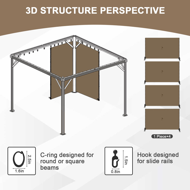 Aoodor Replacement 4-Panel Gazebo Sidewall Curtains, 82.7" H x 120" W x 120" D, Light Coffee