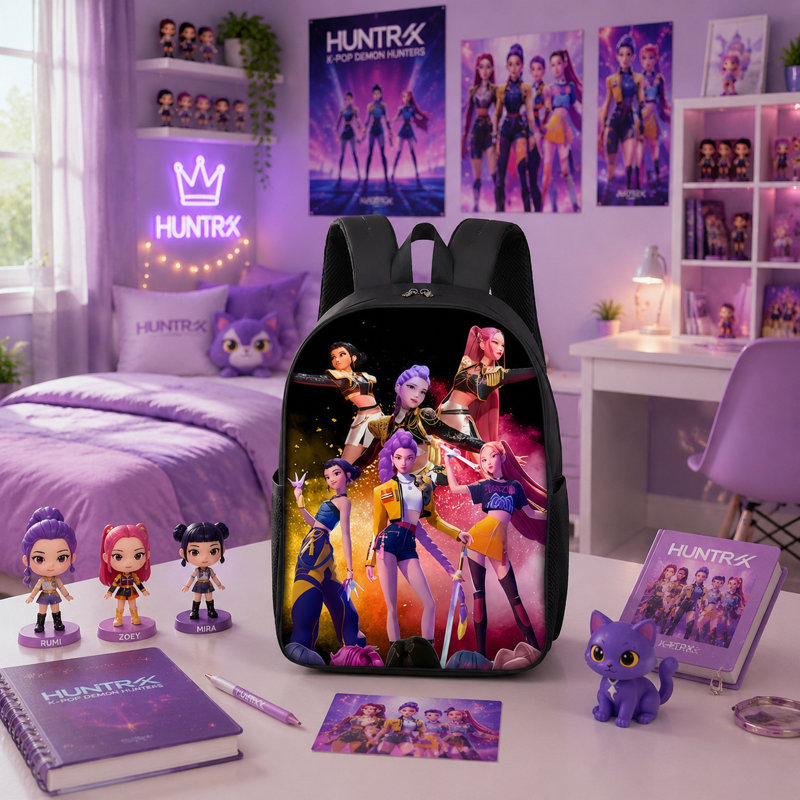 Sac à dos Kpop Demon Hunters for Kids Birthday Party Decorations, sac d'école de grande capacité 16,5 x 11,4 x 4,7