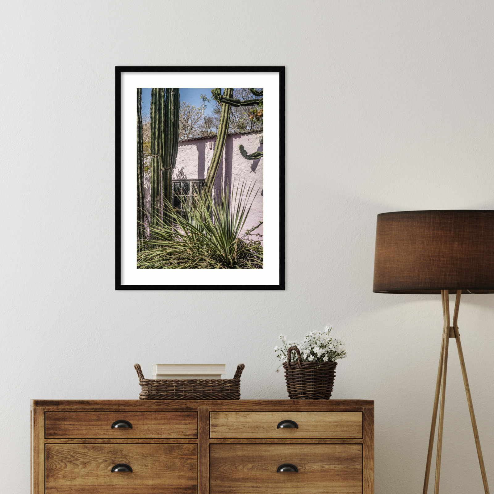 Daisey "Plants on Pink" Print, Black, 33" H x 25" W