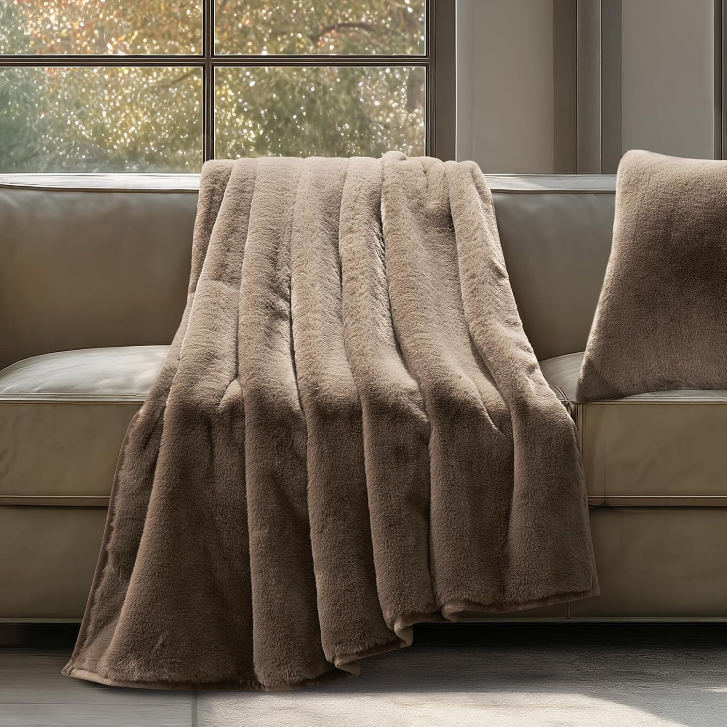 Luxury Mink Faux Fur Throw Blanket, 60" W x 80" L, Natural Tan