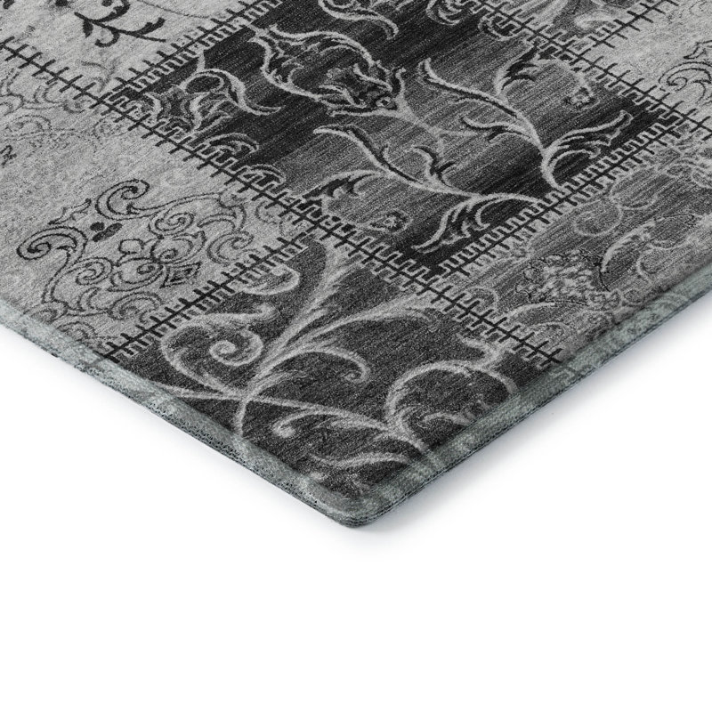 Premium Machine Washable Cerrito AMF566 Gray Rug, Rectangle 1'8" x 2'6"