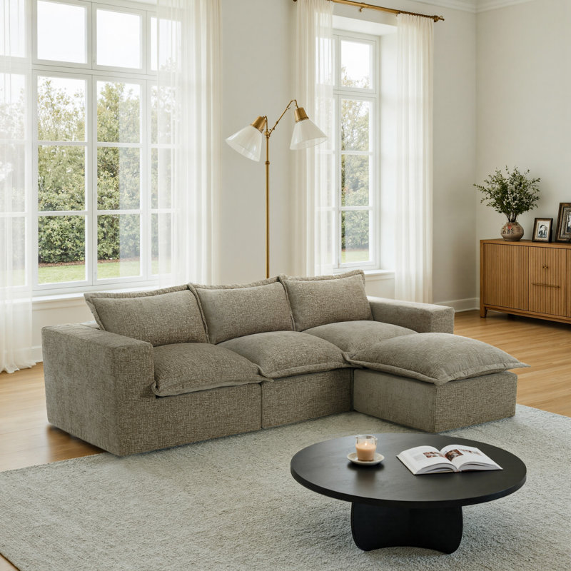 Canapé modulaire rembourré en chenille 4 pièces avec repose-pieds amovible 4 pièces - entièrement comprimé, aucun assemblage requis