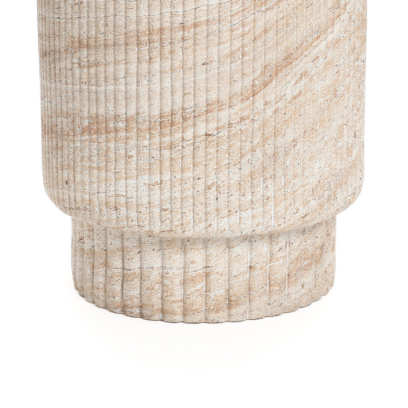 Travertine-Style Round Ribbed MgO Side Table
