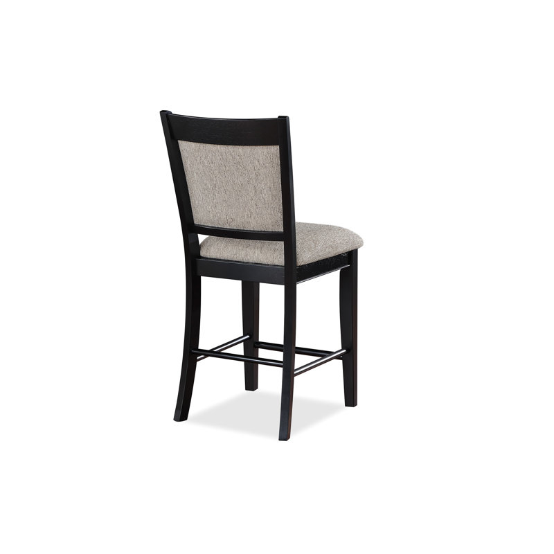 Chaise de salle à manger à hauteur de comptoir 2 pièces - Style avec revêtement gris, base noire et repose-pieds, bois massif pour la décoration de l'espace Chaises 2 pièces avec dossier, base, meubles