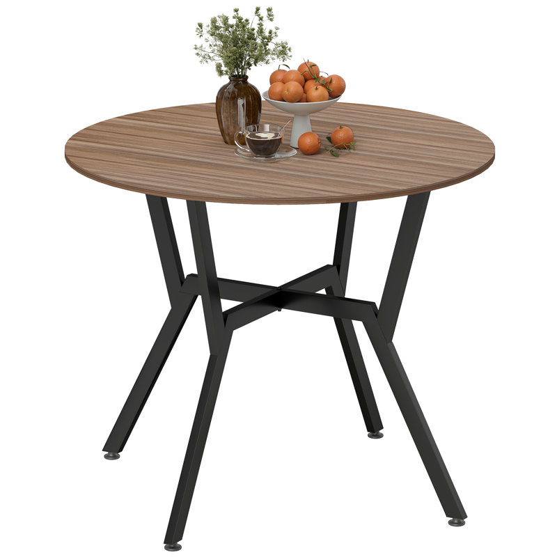Lamberto Round Metal Base Dining Table, Brown