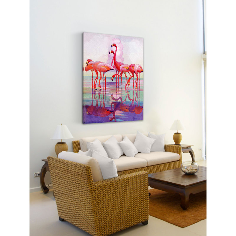 Large Pink Flamingos Canvas Art with Wooden Frame