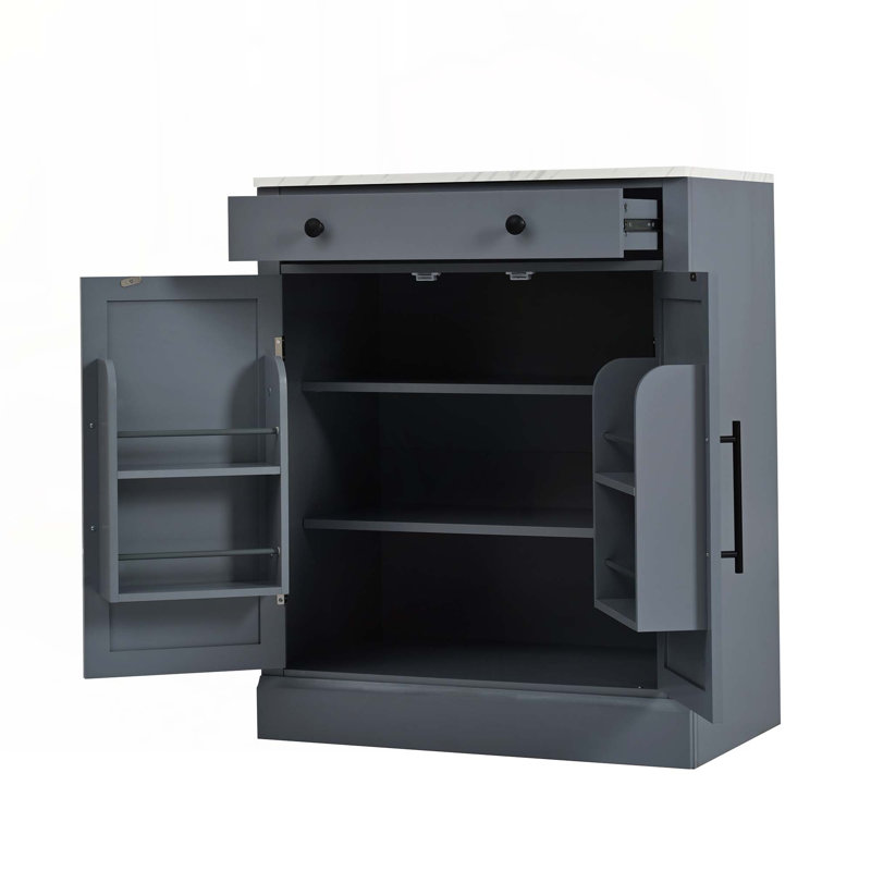 Armoire à café avec tiroir, 2 tablettes réglables et 2 tablettes de porte pour la salle à manger et la cuisine, Gris