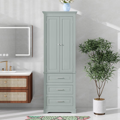 Grande armoire de rangement étroite avec portes, tiroirs et tablettes réglables, armoire de rangement en bois pour salle de bain cuisine de bureau