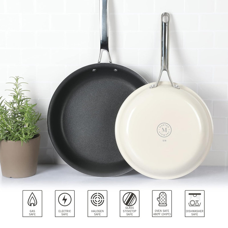 Martha Stewart Lockton 2 Piece Aluminum 10 Inch and 12 Inch Frying Pan Set in Linen