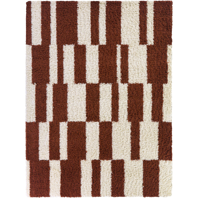 Keil Rust Checkered Shag Area Rug, Rectangle 5 pi 3 po x 7 pi