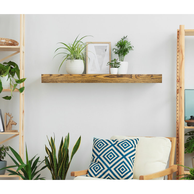 Ercolino Oak Solid Wood Floating Shelf, Honey, 3" H x 34" W x 7" D