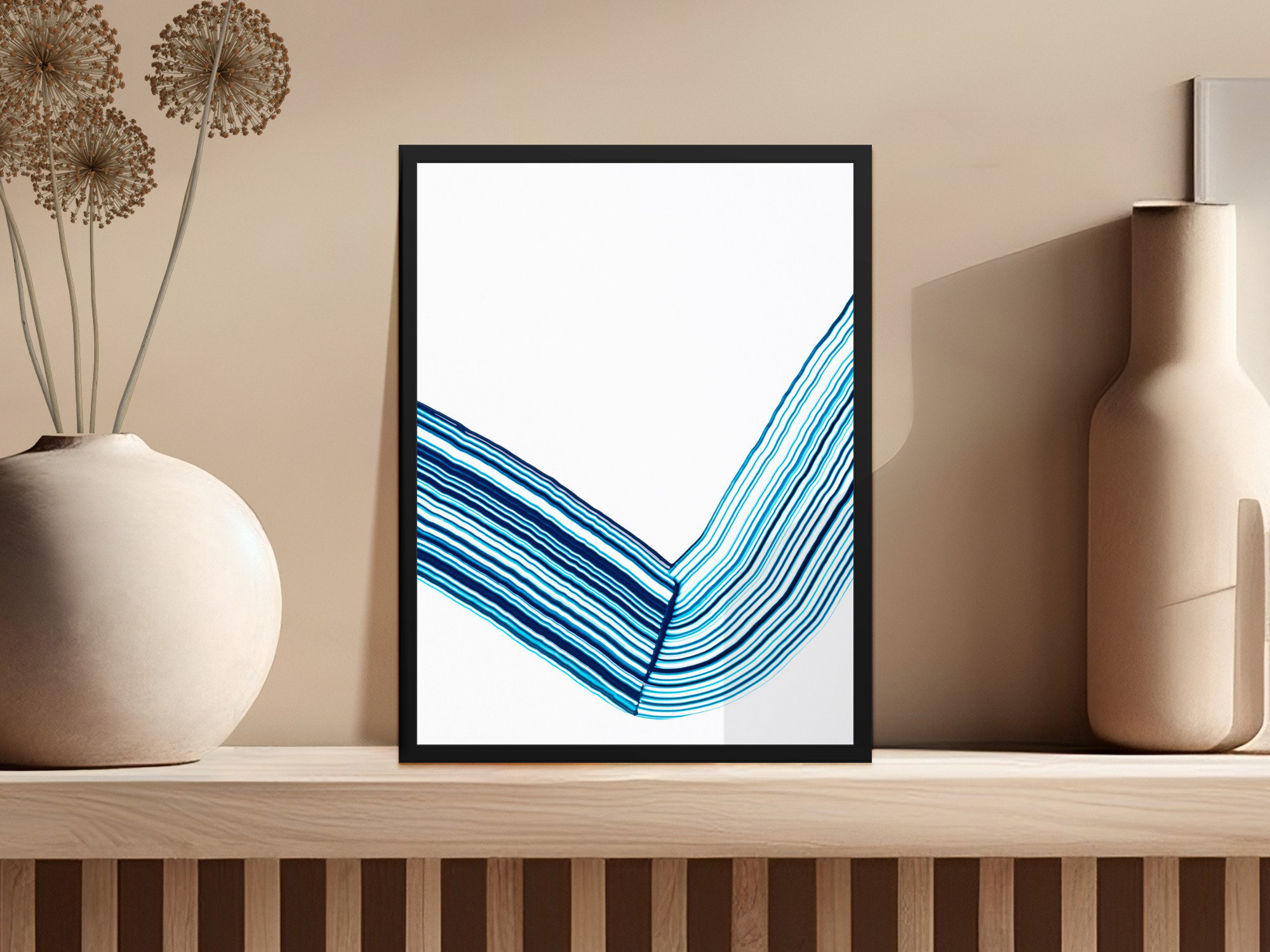 Brayden Studio Aqua Blue Parallel Strokes Abstract Art Piece Framed ...
