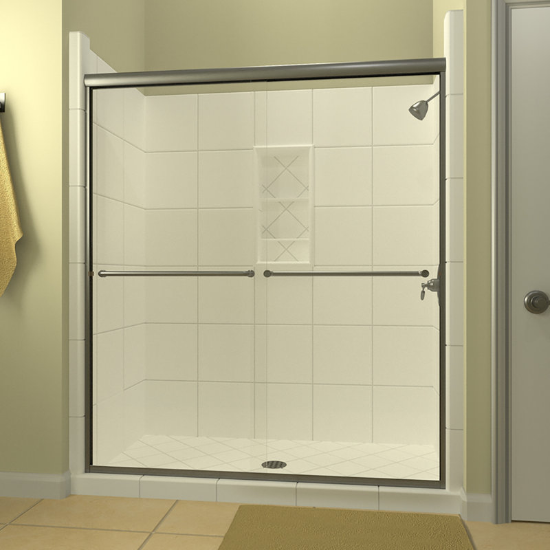 Porte de douche demi-cadre E 46 "- l 48" H 76,38 "Ese, Nickel brossé, 0,25 po