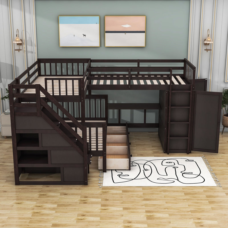 Jashya Kids Bunk Bed with Drawers, Espresso