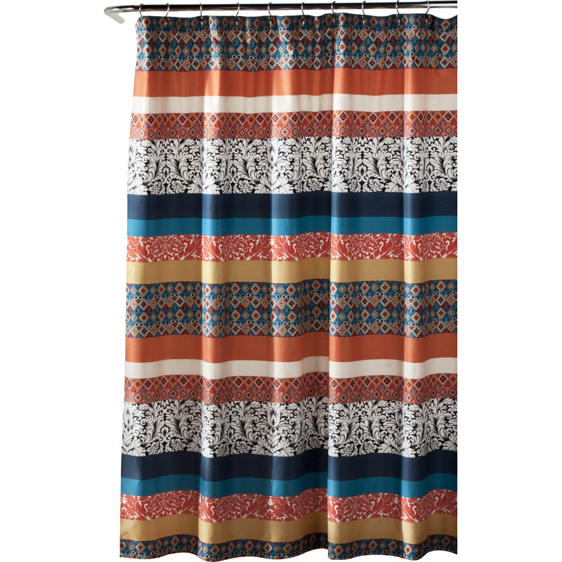 Boho Stripe Striped Shower Curtain, Turquoise/Orange