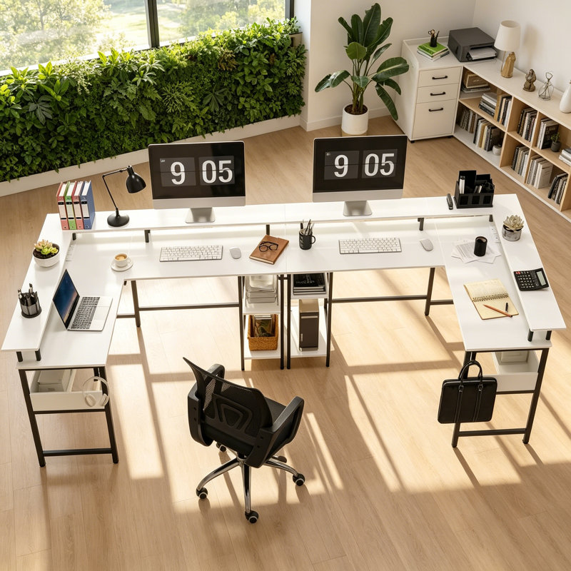L-Shaped Metal Base Computer Desk