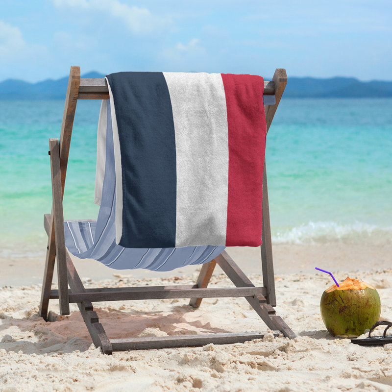 Cotton Blend Beach Towel, Gray/Red/Navy Blue