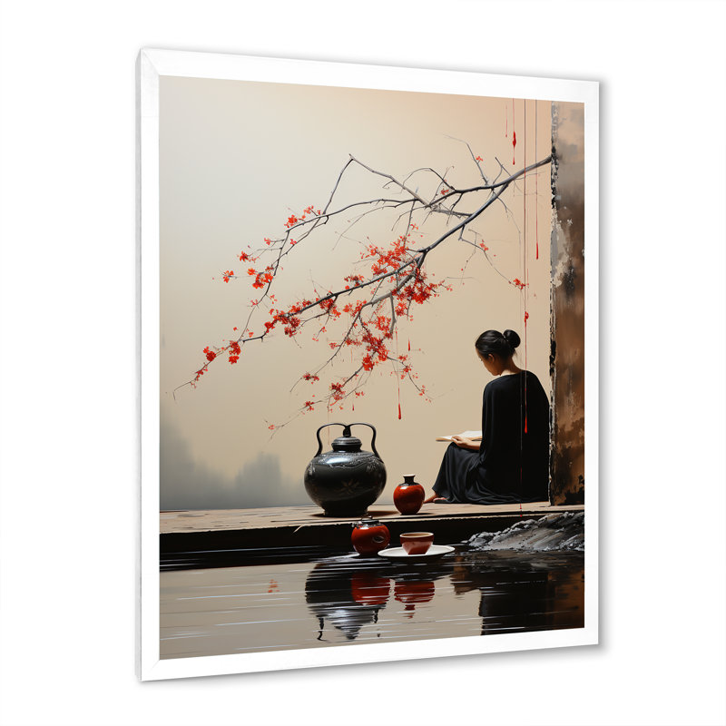 «Jaismeen Japon Art Tea Cerémonie II», reproduction sur toile, H 44 po x l 34 po x P 1,5 po, Cadre photo blanc