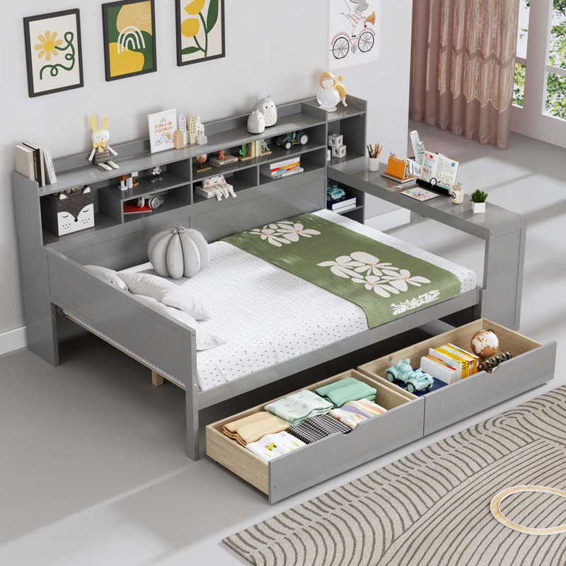 2-Drawers Storage Daybed, Gray, Full/Double