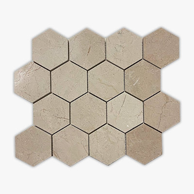 Crema Marfil Polished 3 Inch Hexagon Marble Mosaic