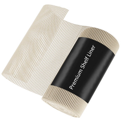 Non-Slip Shelf Liner Roll for Cabinets & Drawers, Non-Adhesive Open Grid Cabinet Liner, Washable, Trim-to-Fit, Beige, 24 in. x 164 ft.