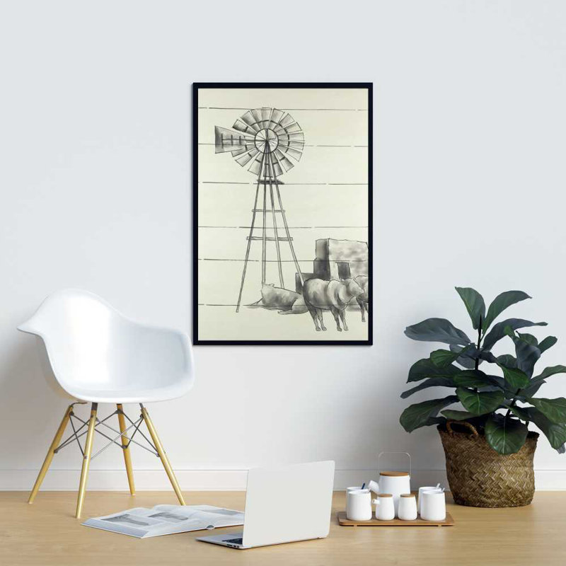 Ancien moulin à vent rétro Texas | Décor de toile Western Farm Animals