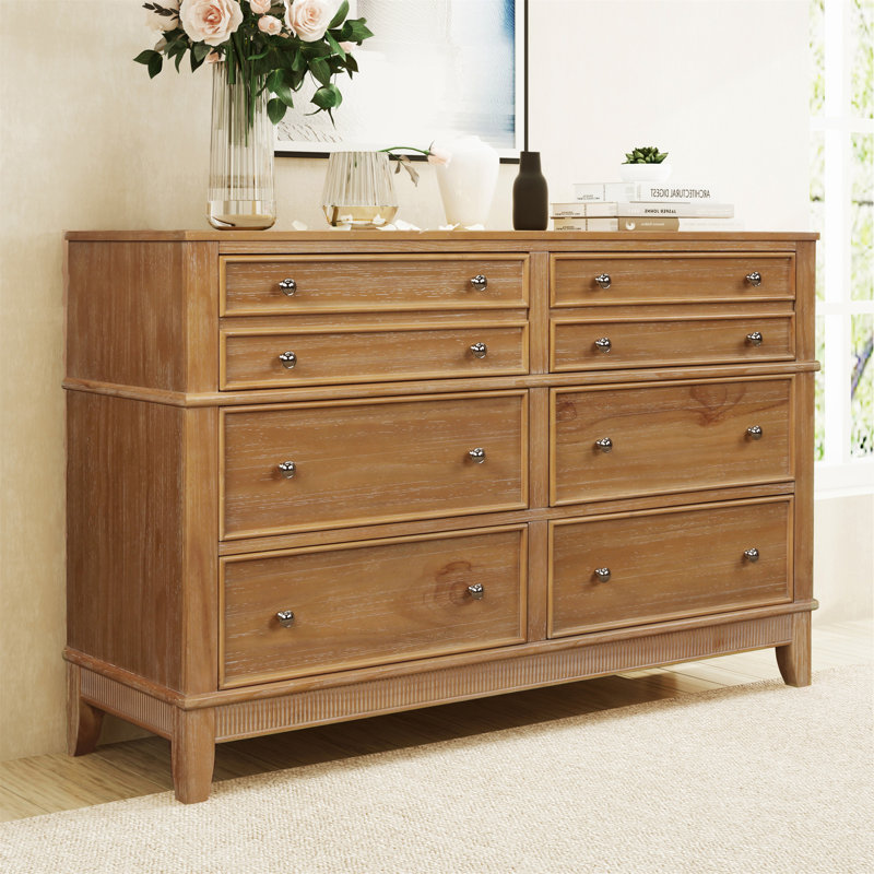 Commode 6 tiroirs en bois massif, Naturel