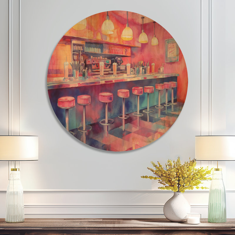 Adanac II - Art mural rond en bois rétro, Rond 23 po, Rond