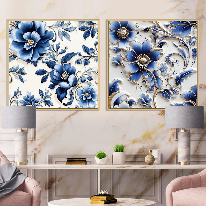 Victorian Cobalt Mosaics, Cadre flottant brun, H 16 po x l 33 po