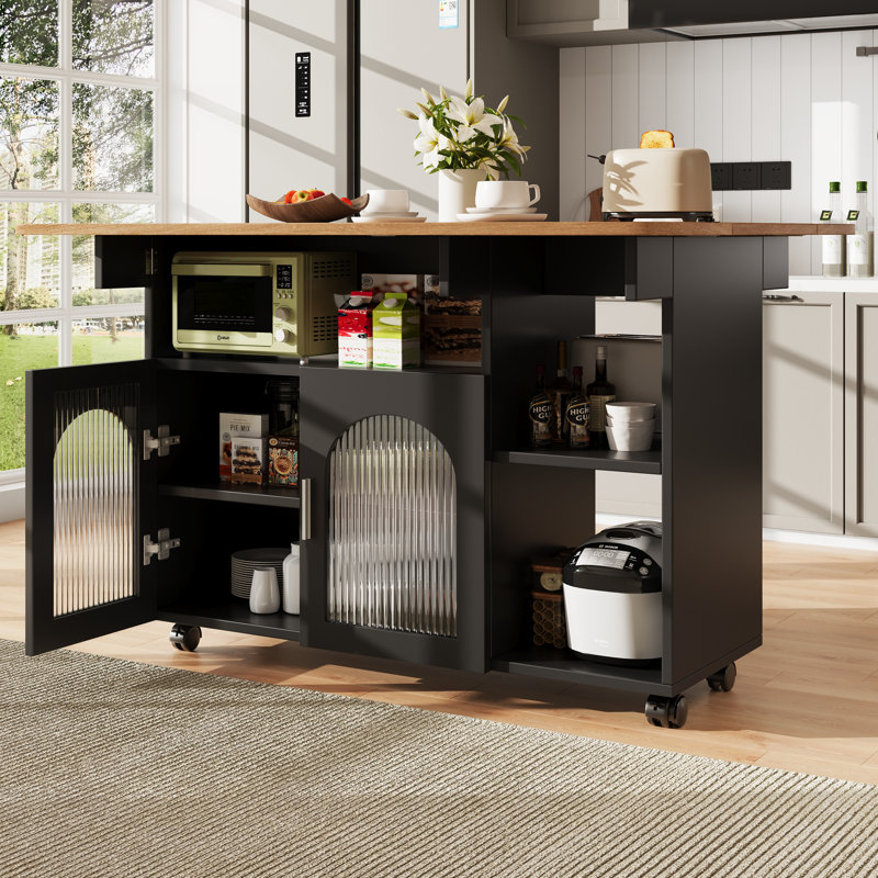 Wood Kitchen Island, Black