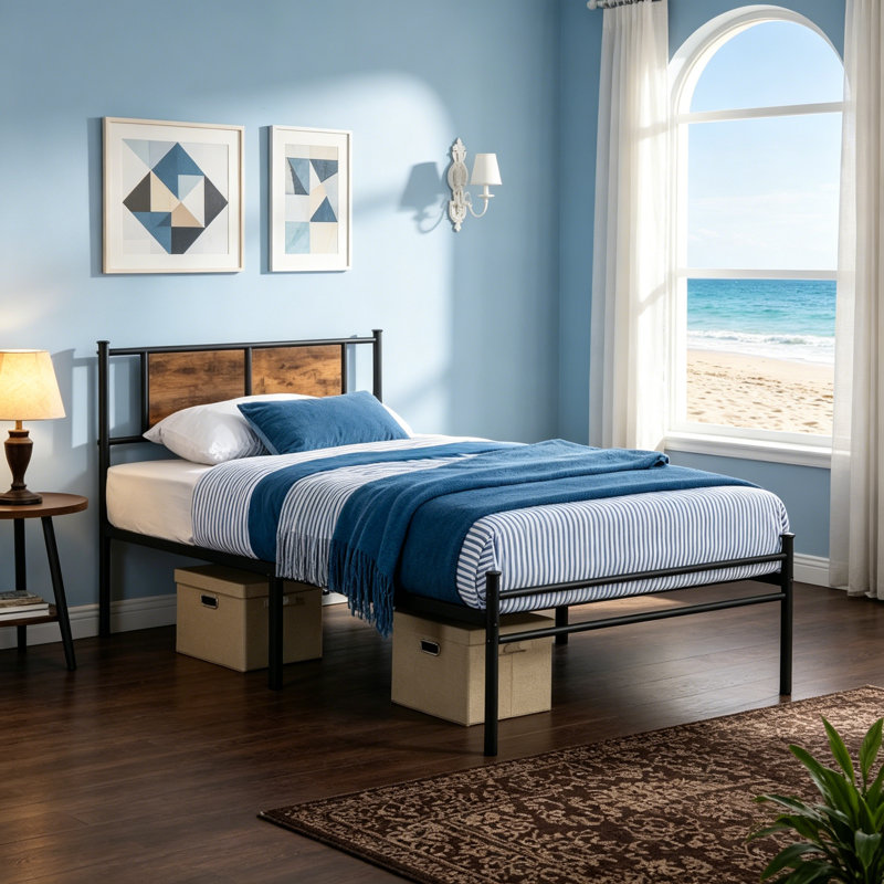 Twin XL Steel Metal Platform Bed Frame, 10.8" Underbed Storage Clearance, Heavy Duty Noise-Free Slat Support No Box Spring Required