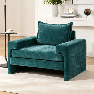 Fauteuil d'appoint en chenille de 40,9 po avec accoudoirs larges, coussin épais, dossier ergonomique pour le salon, la chambre à coucher ou le bureau, vert