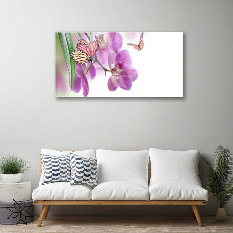 Nature Butterflies Flowers - No Frame Print on Glass