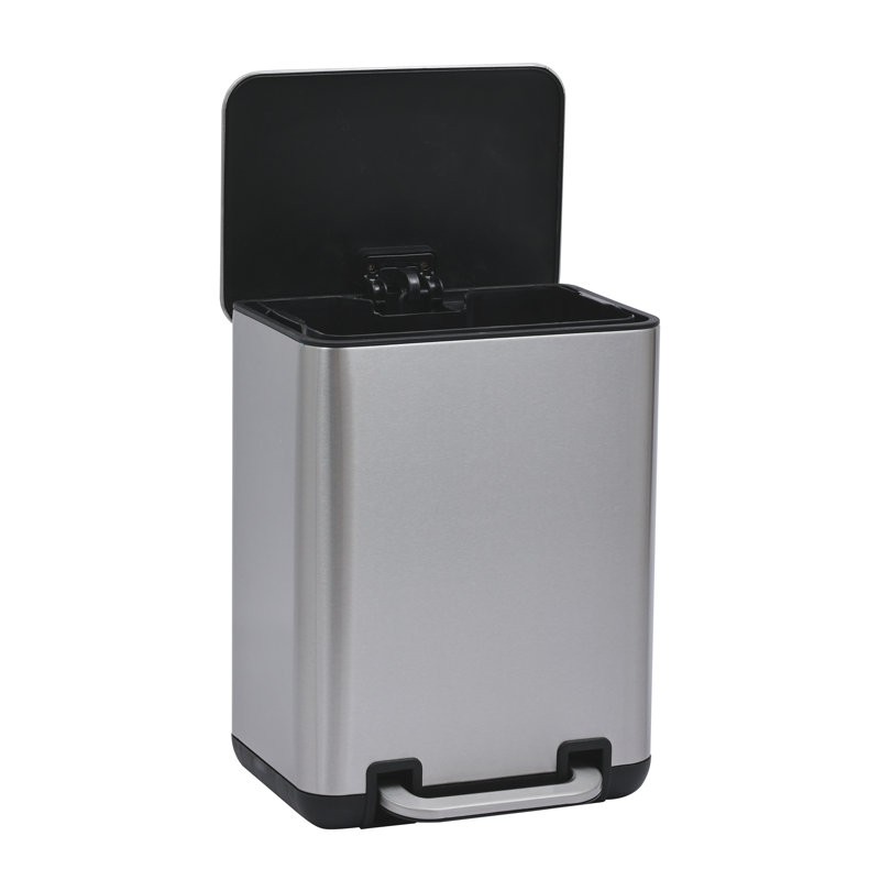 Silver Rectangular Step-On Trash Can with Plastic Inner Bucket