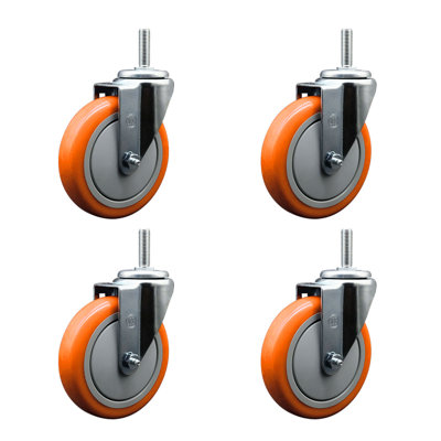 Poly Wheel Swivel 3/4 Inch Threaded Stem Caster Set 2 Brakes