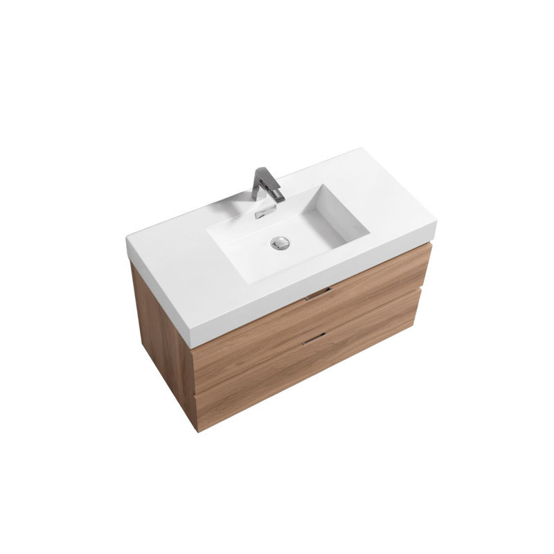 Meuble-lavabo simple mural 39,5 po avec plateau en acrylique renforcé, Chêne miel