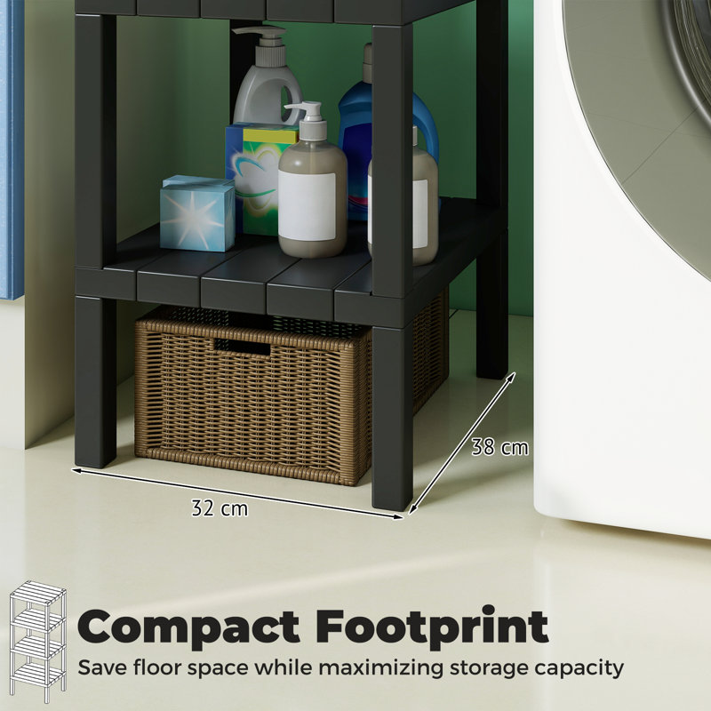 38cm W Plastic Shelving Unit, Black
