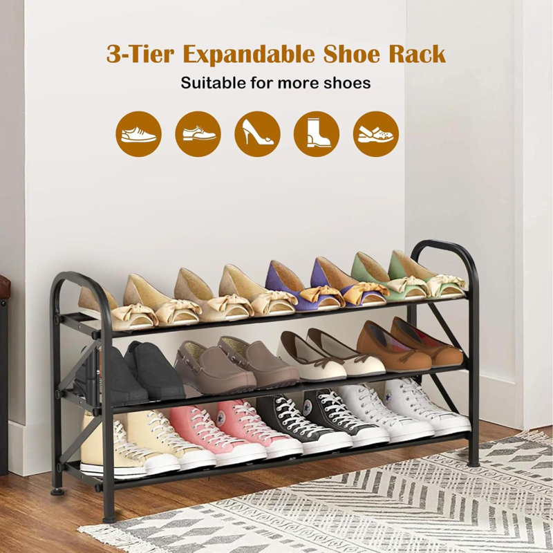 Range-chaussures extensible à 3 niveaux pour placard, range-chaussures réglable, range-chaussures autoportant en métal pour porte d'entrée de placard