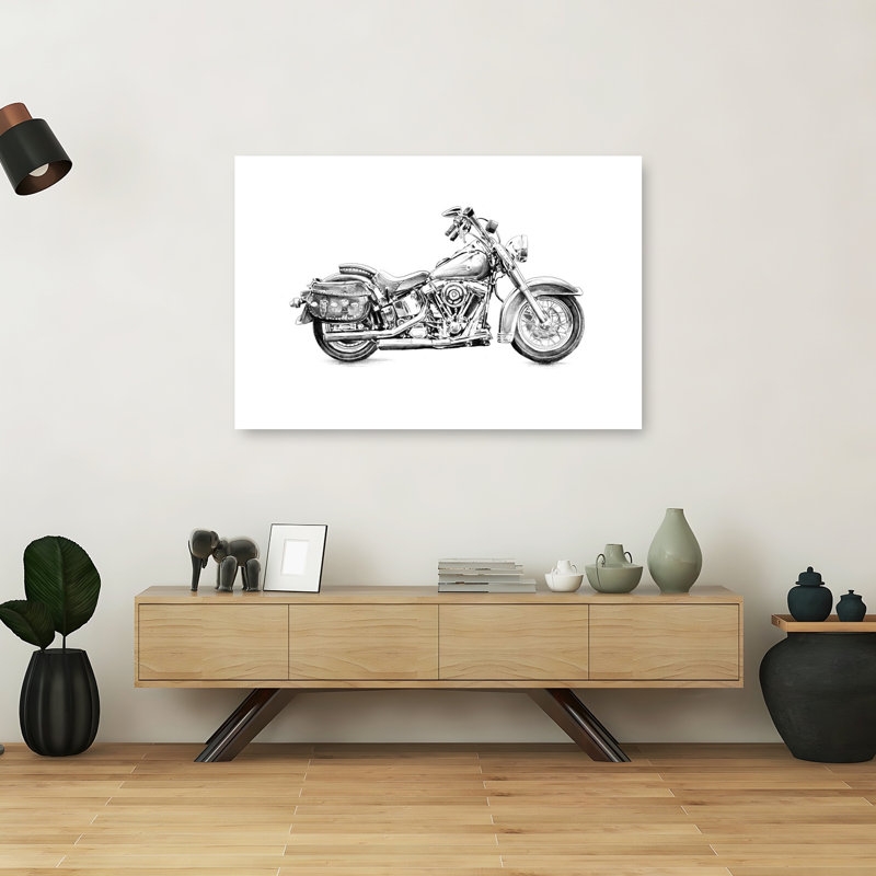 Illustration de moto classique, style rétro vintage, impression d'art mural, H 40 po x l 60 po