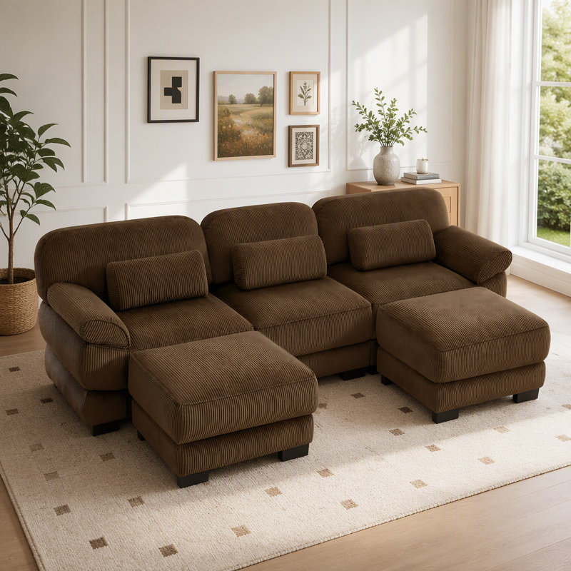 Canapé Cloud Cloud Couch, 3-Seater & 2-Ottoman, Brown