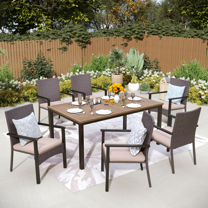 Leonard 6 - Person Patio Dining Set with Rectangular Table , Cushions Included